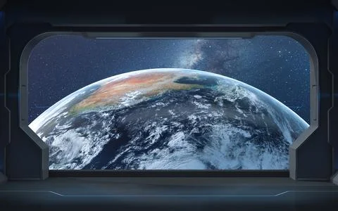 The earth from the view in the spacecraft, 3d rendering. Stock Illustration