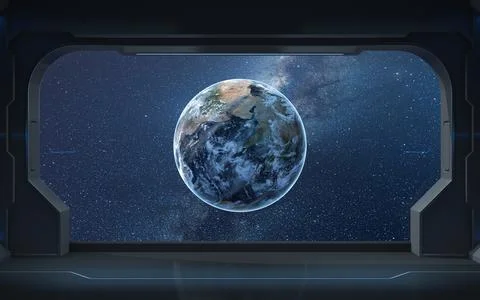 The earth from the view in the spacecraft, 3d rendering. Stock Illustration
