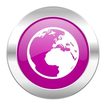Earth violet circle chrome web icon isolated. 스톡 일러스트