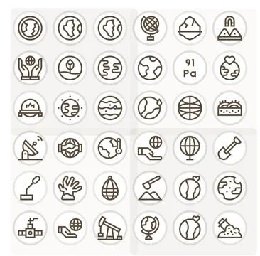 Earth Visual Pack containing 36 Bold Line Display Perfect Vector Icons Illustrazione stock