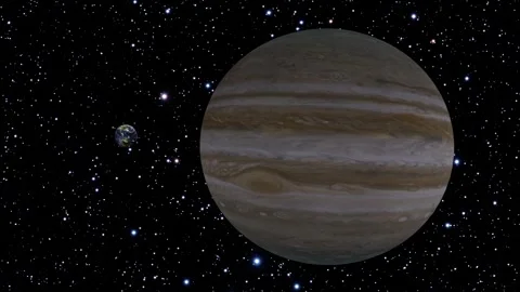 Earth vs Jupiter. Size Comparison. Space Animation. 4K 60fps Stock Footage 314489930