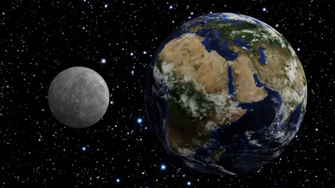 Earth vs Mercury. Size Comparison. Space Animation. 4K 60fps Stock Footage 314490034
