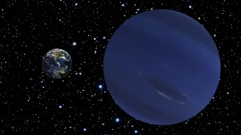 Earth vs Neptune. Size Comparison. Space Animation. 4K 60fps Stock Footage 314490076