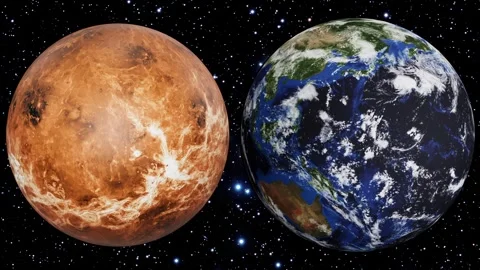 Earth vs Venus. Size Comparison. Space Animation. 4K 60fps Stock Footage 314489189
