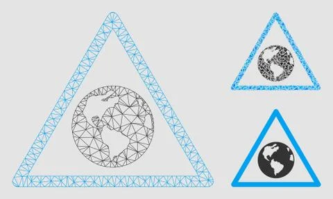 Earth Warning Vector Mesh Carcass Model and Triangle Mosaic Icon 스톡 일러스트