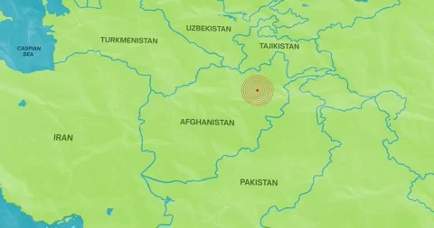 Earth waves concentric lines into an afghanistan map of an earthquake epicenter Stock Footage 337426853