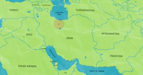 An earth waves concentric lines into an iran map of an earthquake epicenter Video stock 337429047
