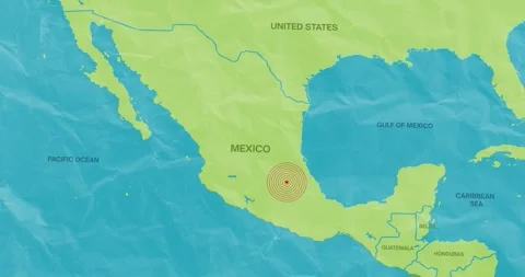 Earth waves concentric lines into a Mexican map of an earthquake epicenter Video stock 337429840