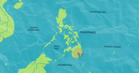 Earth waves concentric lines into a philippines map of an earthquake epicenter Video stock 337431193