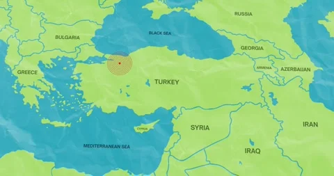 Earth waves concentric lines into a turkey map of an earthquake epicenter Vídeos de archivo 337432621