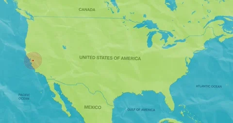 Earth waves concentric lines into a USA map of an earthquake epicenter Stock Footage 337432677
