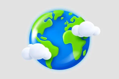 The Earth with white clouds. 3d vector illustration Illustrazione stock