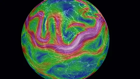Earth wind and jet stream weather models displayed on computer screen Stock Footage 87156244