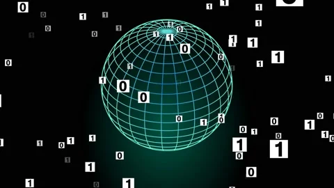 Earth wireframe green model with flying binary code elements on black background Stock Footage 148344322