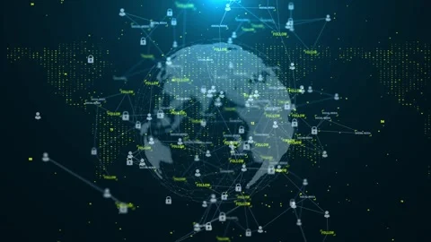 Earth wireframe rotating with the digital number and line connection, Binary Stock Footage 293012736