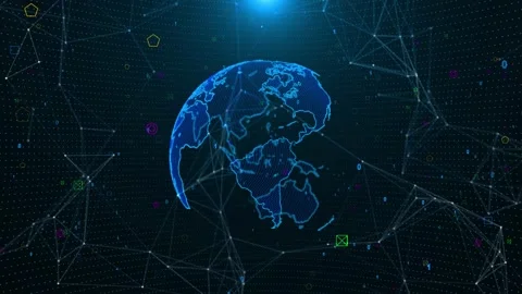 Earth wireframe rotating with the digita... | Stock Video | Pond5