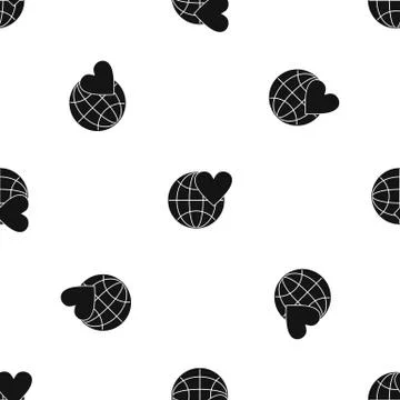 Earth world globe with heart pattern seamless black Illustrazione stock