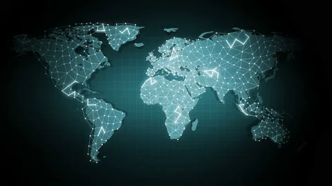 Earth World Map with Network Connection Global Hologram Blue Animation Stock Footage 115084378