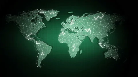 Earth World Map with Network Connection Global Hologram Green Animation Stock-Footage 115084444