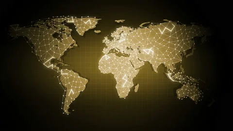 Earth World Map with Network Connection Global Hologram Yellow Animation Stock Footage 115084869