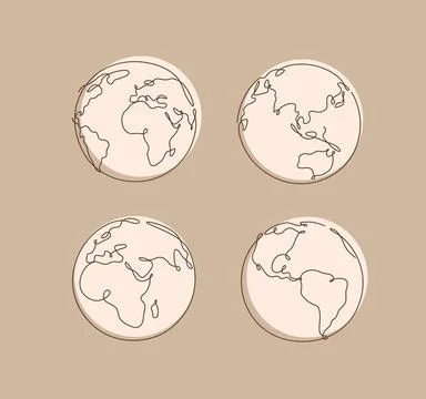 Earth world map one continuous line drawing in simple linear style. 스톡 일러스트