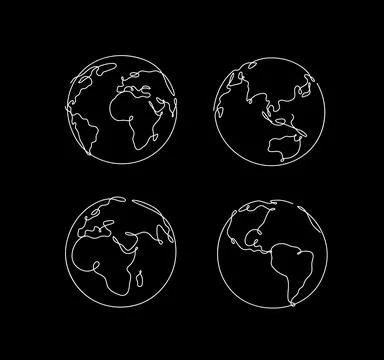 Earth world map one continuous line drawing in simple linear style black. Stock Illustration