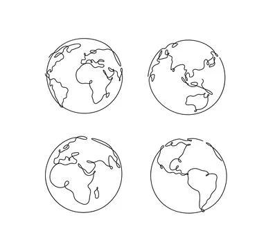 Earth world map one continuous line drawing in simple linear style white. 스톡 일러스트
