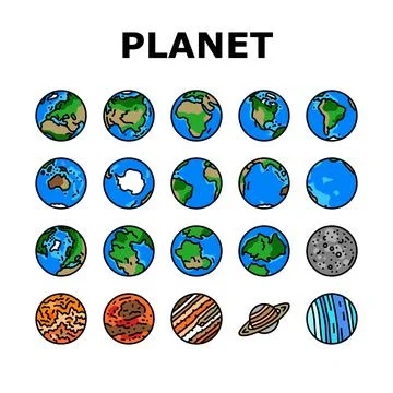 Earth world planet globe map icons set vector Stock Illustration