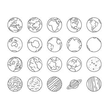 Earth world planet globe map icons set vector Stock Illustration
