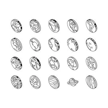 Earth world planet globe map isometric icons set vector Illustrazione stock