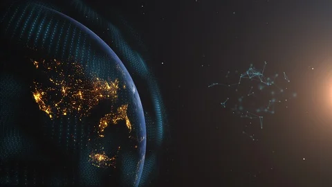Earth World Plexus Rotation Half Orb Dark Blue Stock Footage 129018719