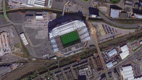 Earth Zoom from Old Trafford Stadium, Manchester, England Stock Footage