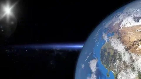 Earth Zoom Out in Deep Space with Bright Stars 4K CGI` Stock Footage 339072116