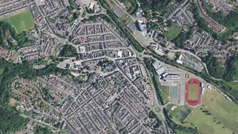 Earth zoom in from outer space to city. Zooming on Aberdare, UK Stock Footage 201087466