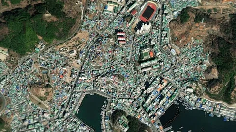 Earth zoom in from outer space to city. Zooming on Tongyeong, South Korea Stock Footage 204969682