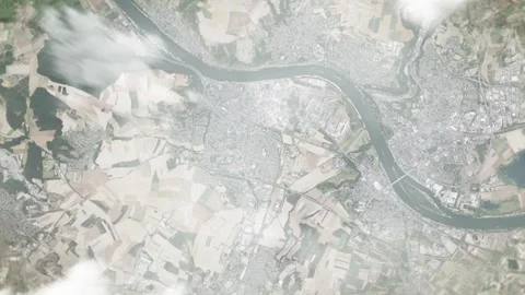Earth zoom in from space and focus on Andernach, Germany. 3D style animation. Stock Footage 299965853