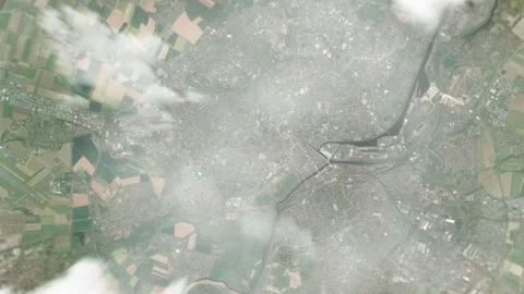 Earth zoom in from space and focus on Caen, France. 3D style animation. Stock Footage 300080378