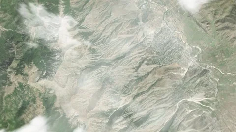 Earth zoom in from space and focus on Gjirokastër, Albania. 3D style animation. Stock Footage 300231553
