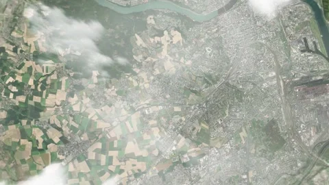 Earth zoom in from space and focus on Leonding, Austria. 3D style animation. Stock Footage 300328475