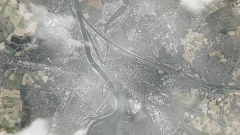 Earth zoom in from space and focus on Mannheim, Germany. 3D style animation. Stock Footage 300398564
