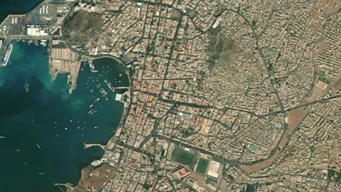 Earth zoom in from space to Mindelo, Cabo Verde in People's Palace Stock Footage 251960055