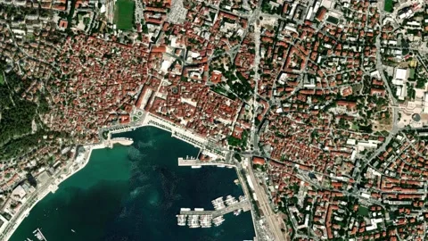 Earth zoom in from space to Split, Croatia in Diocletian's Palace Stock Footage 238395200