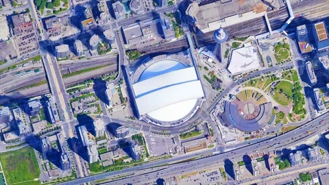 Earth Zoom from Toronto Blue Jays Stadium - Rogers Centre - Ontario - Canada Stock Footage 107806053