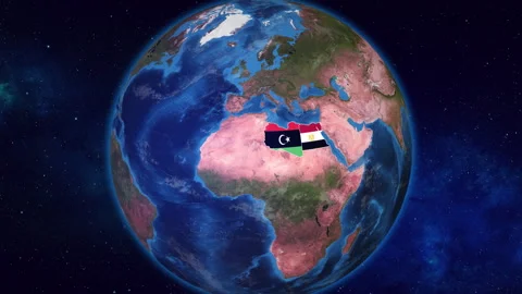 Earth Zooming on Libya And Egypt Highlighted with their flags Stock Footage 289433879