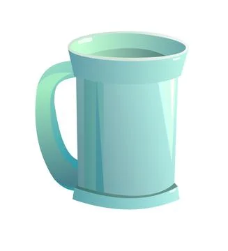 Earthenware mug with a handle for tea, coffee and drinks. Cartoon style. Obje Stock Illustration