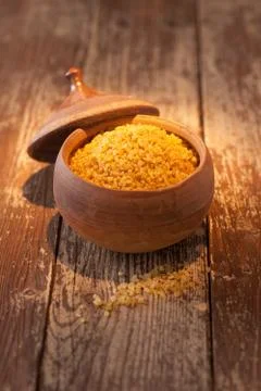 Earthenware pot of bulgur wheat Stock Photos