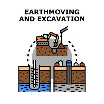 Earthmoving and excavation work for construction engineering project 스톡 일러스트