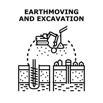 Earthmoving and excavation work for construction engineering project 스톡 일러스트