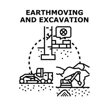 Earthmoving and excavation work process concept Stock Illustration