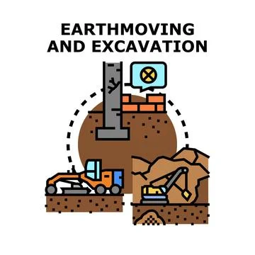 Earthmoving and excavation work process concept Stock Illustration